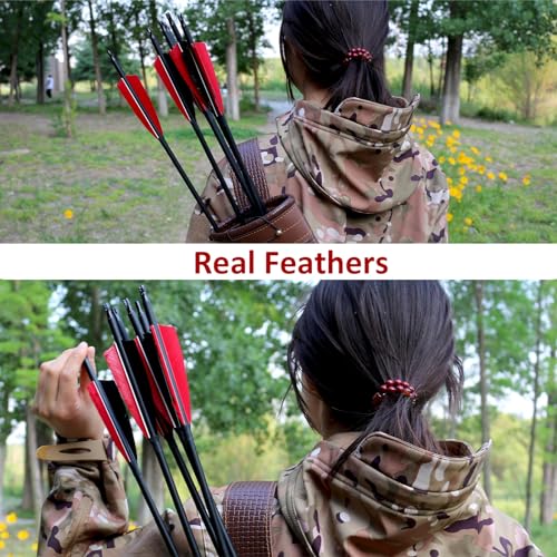 12 Pcs Archery Arrow Set with Feathers and Removable Tips for Recurve Longbow and Compound Bow - 30 Inch