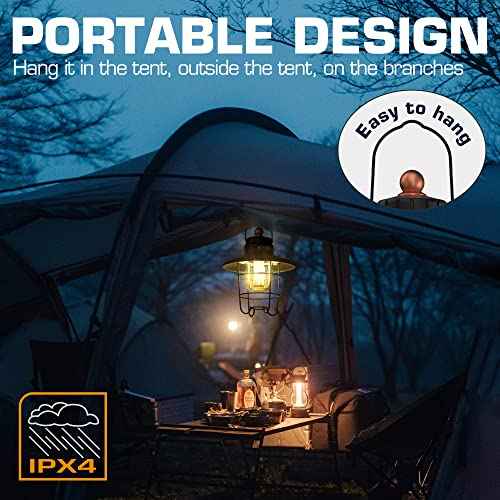 EverBrite LED Camping Lantern, USB C Rechargeable Lantern with 3 Light Modes, Vintage Outdoor Lanterns with Power Bank Function for Power Outages, Hurricane, Emergency, Fishing