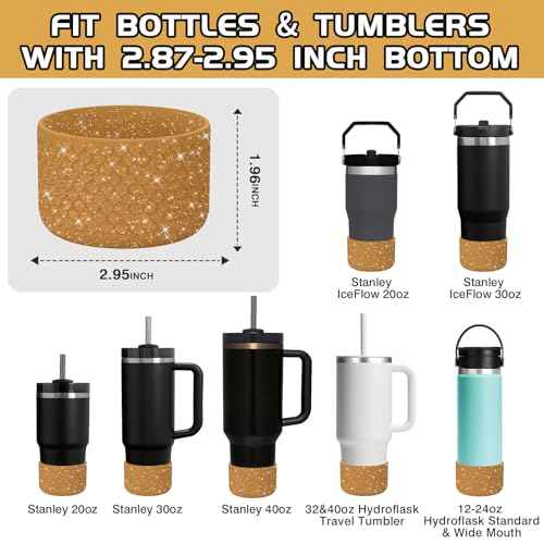 WUQID Protective Bling Heart Texture Silicone Boot Sleeve Compatible with Stanle Tumbler 40oz 30oz 20oz & 12-24oz Hydroo Sport Flask Bottles, Anti-Slip Bottle Bottom Sleeve Cover for 2.8-2.95in Bottom
