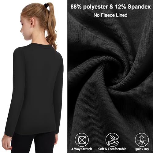 Boys Compression Shirt Long Sleeve Quick Dry Base Layer 4T Black for Football