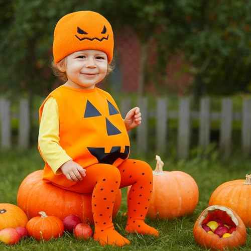 Halloween Pumpkin Knitted Beanie Hat Winter Thick Warm Soft Cute Hat for Halloween Orange