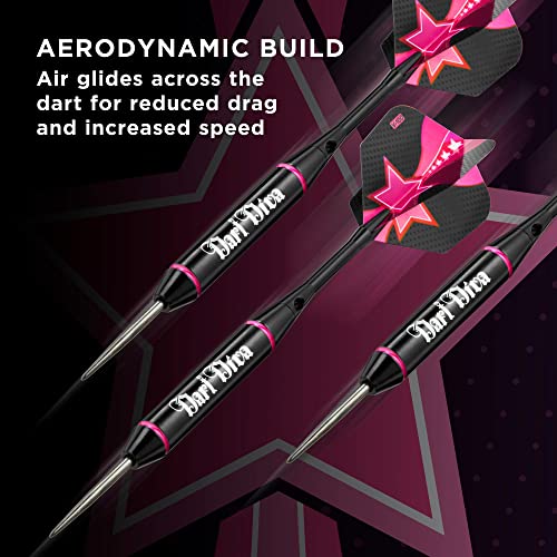 Dart Diva Steel Tip Darts Set with Case - Pink & Black, 22 Grams