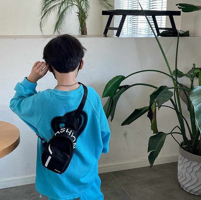 Fashion Chest Sling Bag for Little Boys Kids Mini Canvas Crossbody Bag Casual Phone Chest Bag for Sport Travelling Hiking