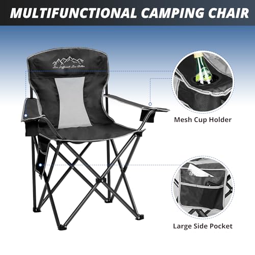 SAILARY 2PCS Mesh Folding Camping Chairs, Oversized Portable Outdoor Chairs, Weight Capacity 325 lbs with Cup Holder, Storage Pocket, Carry Bag Black