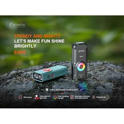 Fenix E06R 700 Lumen 3-in-1 EDC Keychain Flashlight, USB-C Rechargeable, Includes UV Light and Lumentac Organizer (Grey)