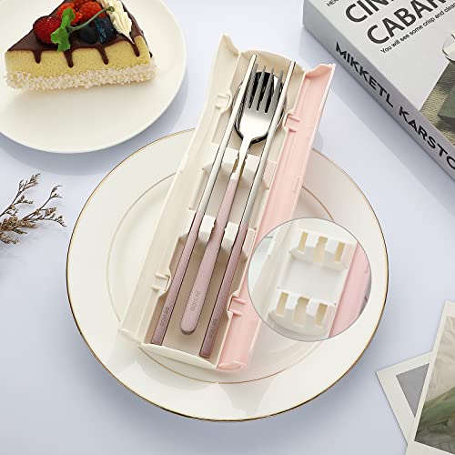 DEVICO Travel Silverware Set with Case - Pink 4-Piece Portable Utensils