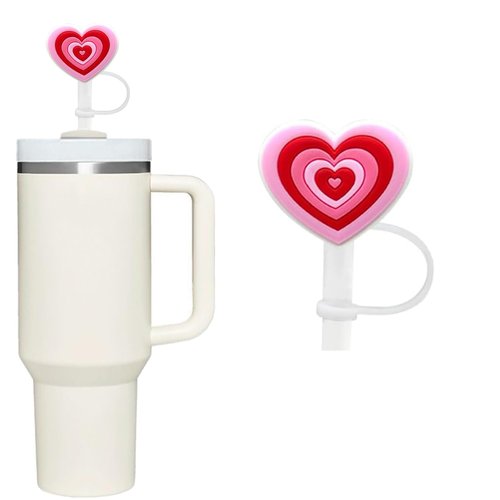 Pink Heart Straw Cover for Stanley 40&30 Oz Cup, 10mm Silicone Straw Covers Cap for Stanley Cup Accessories, Cute Topper for Tumblers, Cap Stopper for Reusable Tip Lids