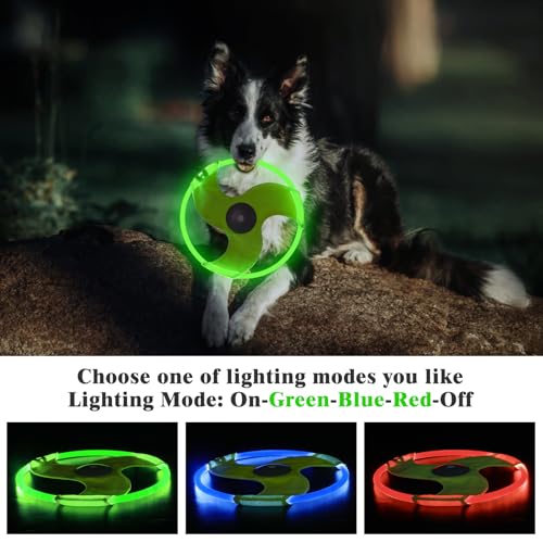 LED Dog Flying Disc - Rechargeable Glow in The Dark Pet Toy for Training - Green-3