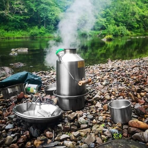 Kelly Kettle® Ultimate 'Scout' Kit VALUE DEAL | 41oz Steel Camp Kettle, Cook Set, Hobo Stove, Cups, Plates, Base Support | Use Sticks to Boil & Cook Fast | Camping, Fishing, Picnics, Emergencies