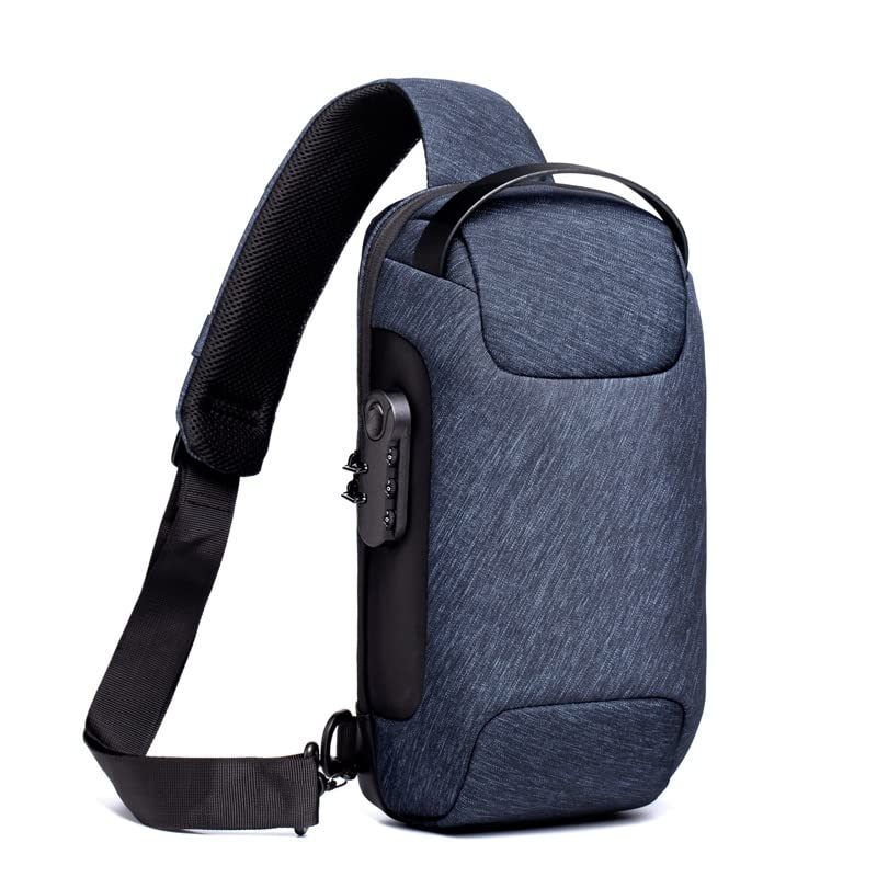 Lebitfun Dark blue Waterproofe Sling Daypack for Men,Usb Anti Theft Crossbody Zipper Bag,Casual Shoulder Backpack