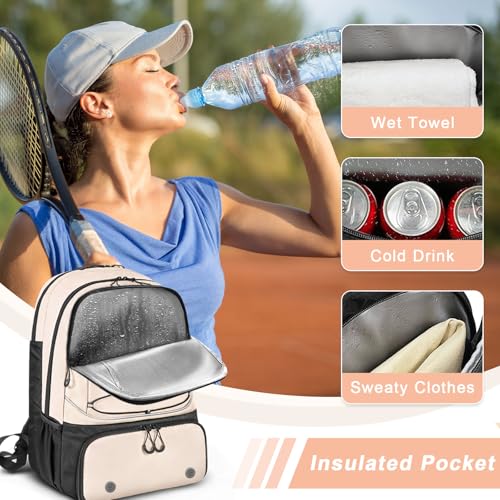 Arcoyard Beige Tennis Bag Holds 2 Rackets Backpack with Ventilated Shoe Compartment