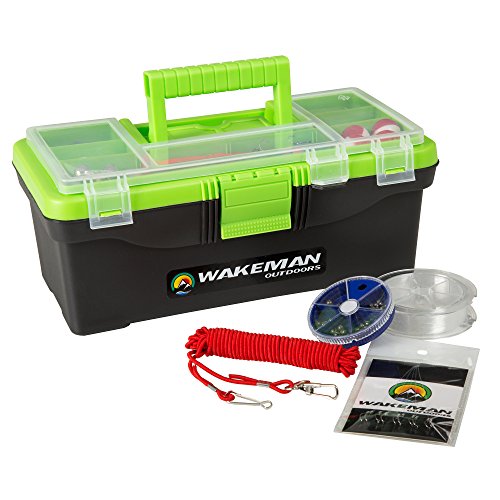 Fishing Tackle Box Kit with 55 Pieces for Anglers, Includes Hooks, Sinkers, Lures, and Line