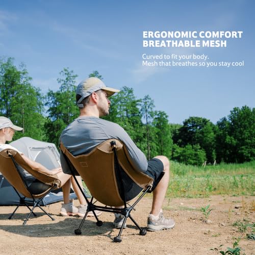 Naturehike Ultralight Camping Chair Coyote Brown - 2.12 lbs Portable Seat with Anti-Sinking Feet