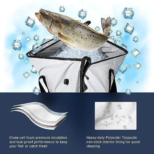 Buffalo Gear Insulated Fish Cooler Bag,Fishing Bait Cooler 20×18in White