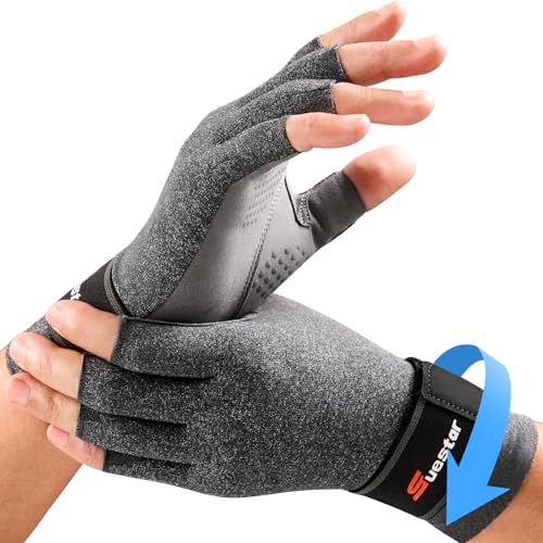 SueStar Full-Hand Compression Arthritis Gloves with Extra Wrist Support, Compression Gloves Women with Silicone Grip& Easy Pull Loop for Carpal Tunnel Pain, Rheumatoid Arthritis, Swelling Edema Relief