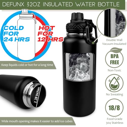 32 Oz Insulated Water Bottle with Sleeve & Strap - All Black, Sports & Hiking