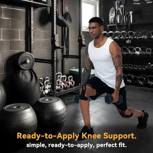 Precut Kinesiology Tape for Knees, 12 Pcs Kinesiology Tape for Knee Pain Relief Athletic Tape, Breathable & Latex-Free Waterproof Knee Tape Hypoallergenic Elastic Sports Tape, Black