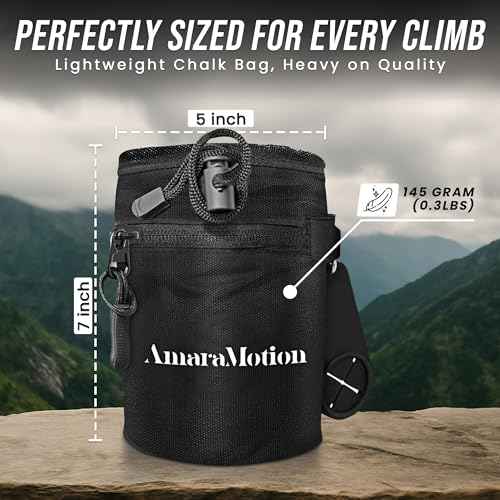 Chalk Bag for Rock Climbing ? Rip-Stop Water-Resistant Nylon, Stiffened Rim Secure Drawstring Climbing Chalk Bag With 2 Zipper Pockets, 2 Brush Holders, Towel Loop & Bonus Carabiner - Bouldering & Gym