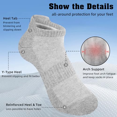 Women's Ankle Running Socks 6 Pairs - No Show Athletic Socks White/Black/Gray 9-11