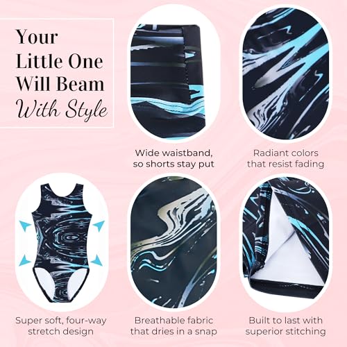 Dancina Marble Line Gymnastics Leotard Set with Shorts - 12 Black & Blue