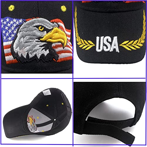 American Flag Eagles Baseball Cap - Embroidered Dad Hat for Men & Women - One Size / Black