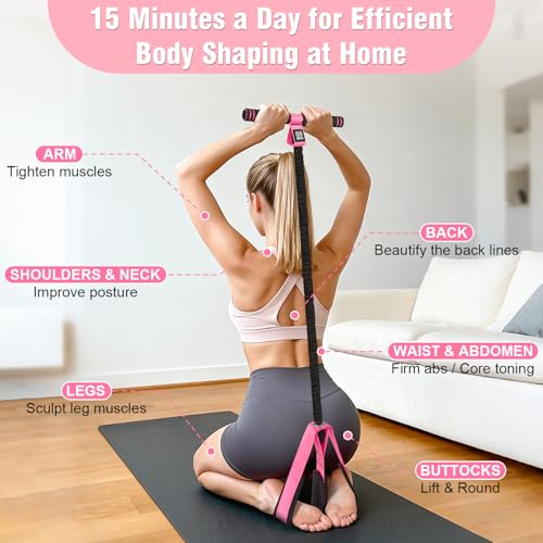 Pink Resistance Band with Handles for Full Body Workout, ABS, Waist, Arms, Legs - Home Fitness Equipment