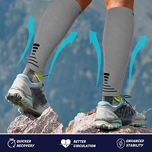 Calf Compression Sleeve for Men & Women - Footless Leg Support for Running & Recovery, Large, Gray/Black