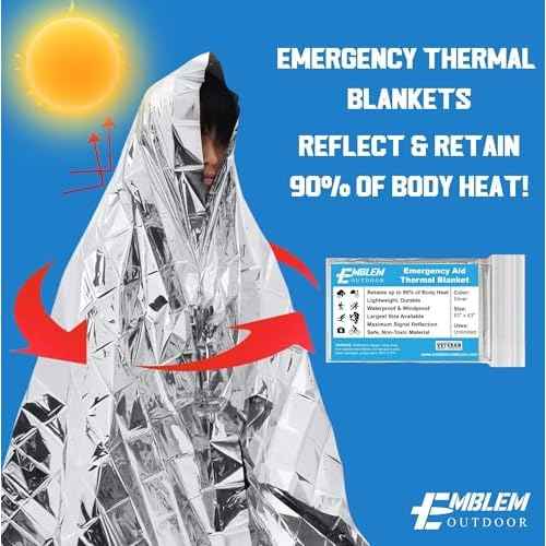 Thermal Emergency Blanket for Survival, Hiking, Camping, First Aid, and Bug Out Bag for Protection from Cold, Rain, and Weather Exposure. Extra Large Mylar-Survival Blanket for Car, Outdoors (6-Pack)