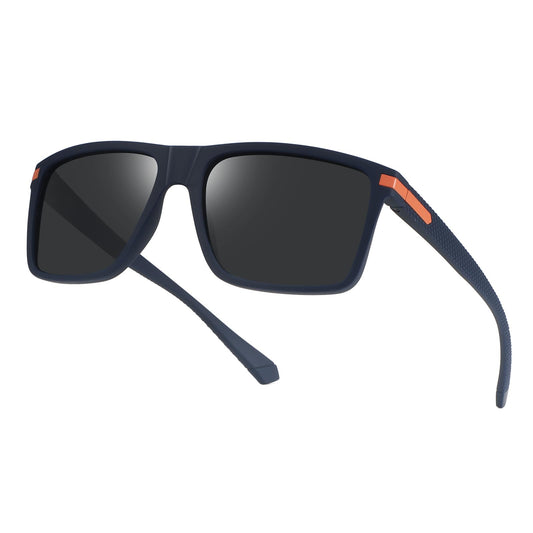 POLARKING Polarized Sunglasses for Men Sport Retro Sun Glasses Lightweight Square Frame UV Protection Trendy Fishing Goggles Matte Blue