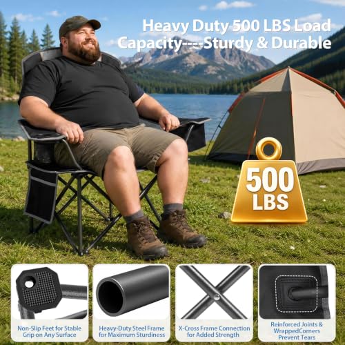 Oversized Camping Chair 2 Pack Heavy Duty Folding Lawn Chairs 500LBS Support