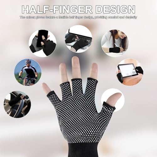 2 Pairs Fingerless Workout Gloves for Men & Women with Grip - Anti-slip, Breathable, Flexible
