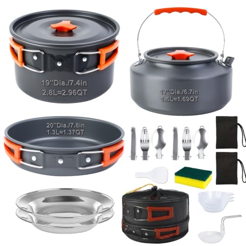 18-Piece Camping Cookware Set with Aluminum Pots and Utensils