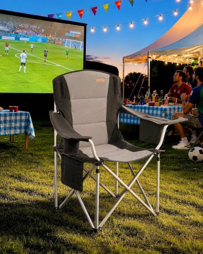 VEVOR Oversized Camping Folding Chair 1 Pack Heavy Duty Portable Outdoor Seat with Lumbar Support and Cooler Bag