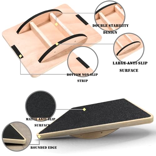 Balance Board Wooden Wobble Board for Adults Anti-Slip Board for Physical Therapy & Core Strength, Ideal Balance Board for Standing Desk with Ankle Support