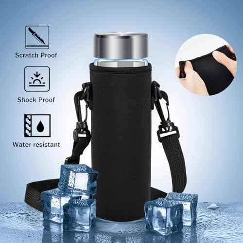 Water Bottle Holder Water Bottle Bag Carrier Neoprene Portable Sling Bag Cover Sleeve Case with Strap for Hiking(Black)