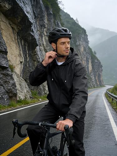 Mens Waterproof Rain Suit with Rain Pants - Small, Black