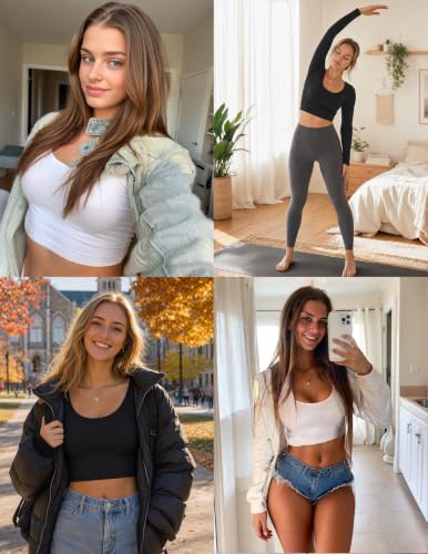 Ekouaer Long Sleeve Crop Top for Women - Scoop Neck Workout Undershirt, Small / Navy Blue