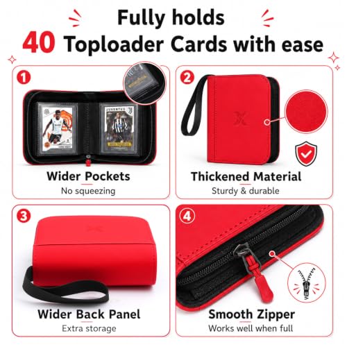 Red Mini 1 Pocket Top Loader Binder - Widened Pages & Spine, Portable Card Organizer