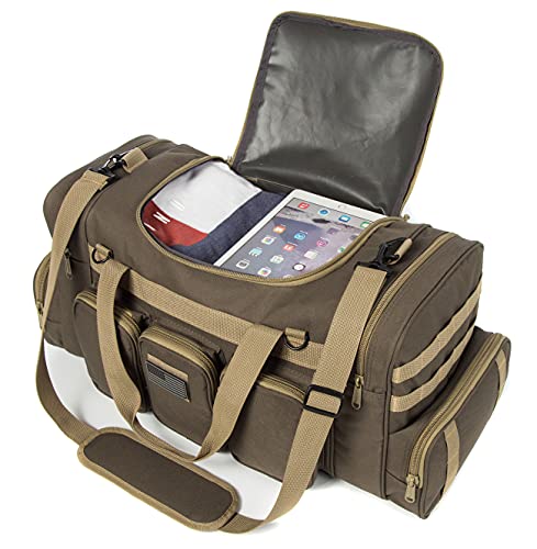 Heavy Duty Tactical Range Duffel Bag 27 Inch Khaki with US Flag Patch & Lockable Zippers