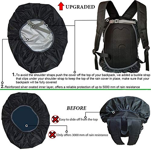 Waterproof Backpack Rain Cover 40L - Black with Anti Slip Buckle Strap for Camping Hiking