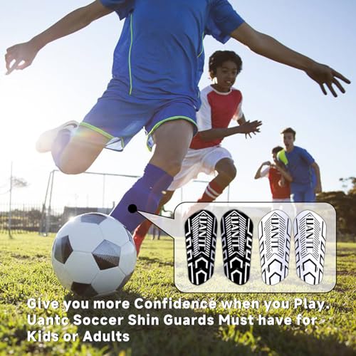 Kids and Adults Soccer Shin Guards with Cushion Protection - Black & White, 2 Pairs Small