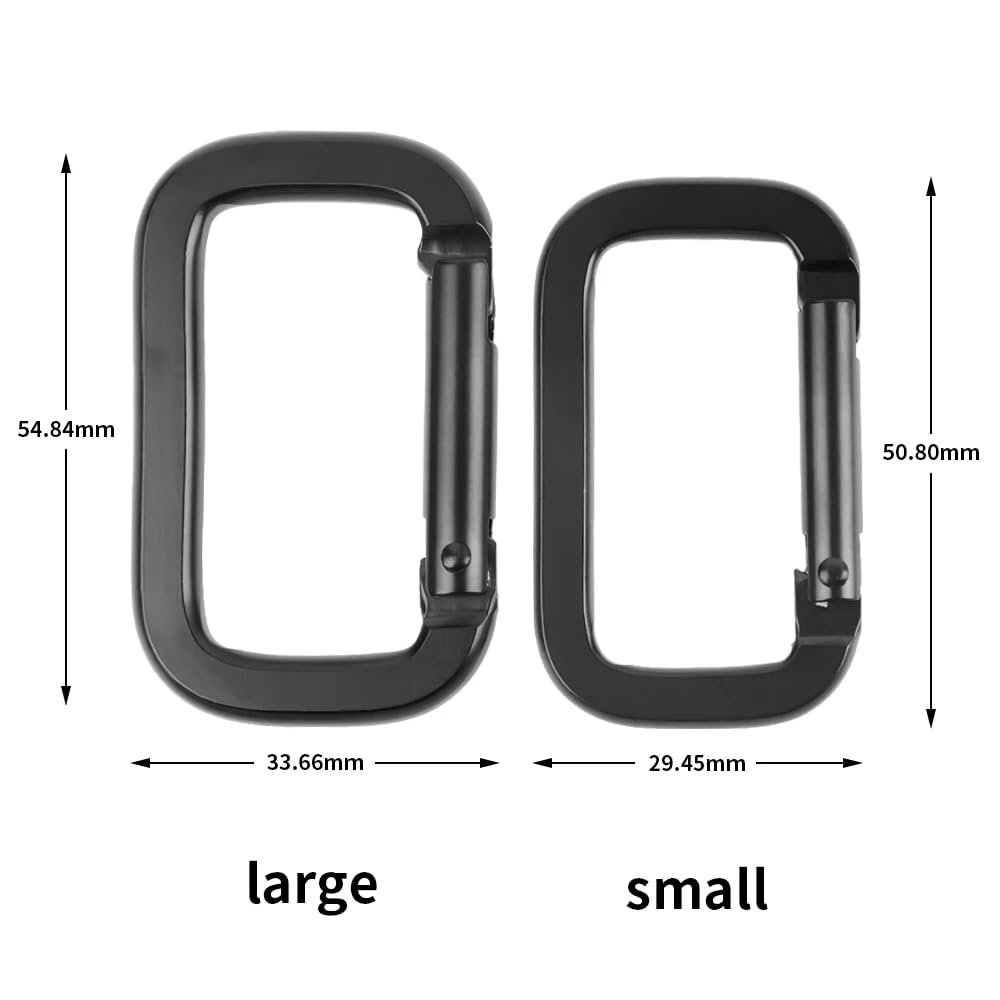 DraCra 6 Pack Rectangle Carabiner with Black Key Rings Carabiner Clips D Ring Spring Snap Hook Keychain Clip Carabeaner Caribeaner Clips for Keys Hiking Backpack Tactical Straps Bag