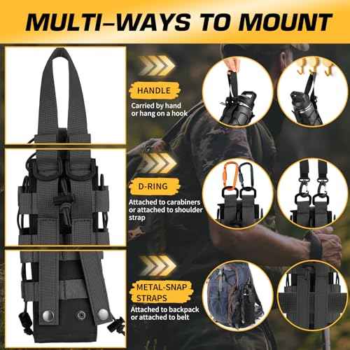 Ullnosoo Molle Water Bottle Holder, Water Bottle Pouch Attachment for Backpack, Adjustable Multi-Purpose Tactical Bag for 16 24 32 40 64 oz Adapted to Vest Belt Black