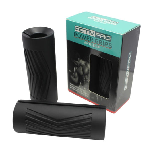 ACTIVPRO Power Grips, Dumbbell Barbell Grips, Top Grade Silicone, Biceps & Forearms Builder, Big Muscles, Thick Grips, Fat Grips, Strength Training (Black)