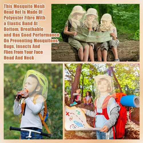 HESTYA 4 Pack Mosquito Net Face Mesh Protecting Net for Outdoor Hiking Camping Climbing Mosquito Fly Insects Preventing(Beige)