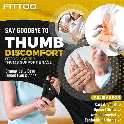 FITTOO Copper Infused Thumb & Wrist Brace for Men and Women - Comfortable CMC Thumb Brace Spica Splint for Pain Relief, Tendonitis, Right & Left Hand - Universal Size