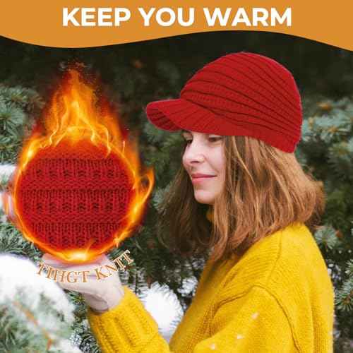 Womens Satin Lined Beanie Slouchy Winter Knit Hat Newsboy Hat with Brim Silk Lined Beanie