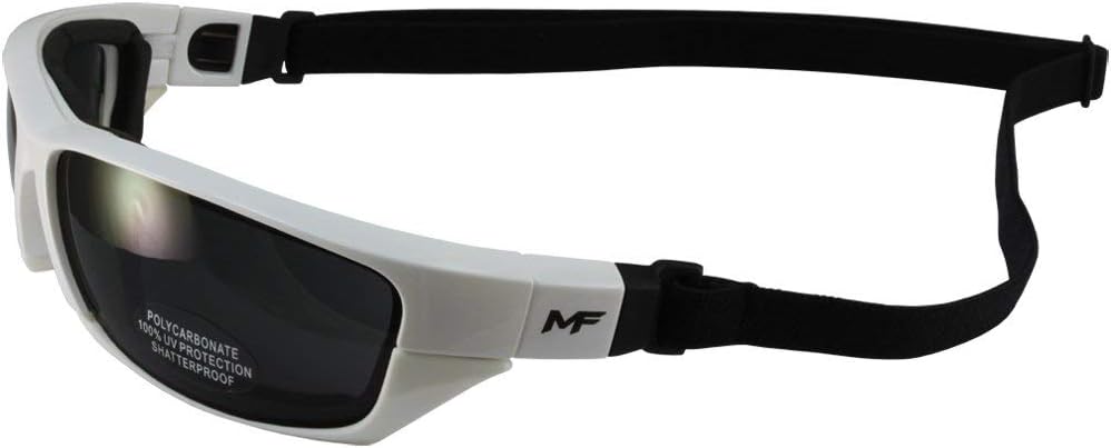 Swithback Padded Motocycle Riding Sunglasses/Goggles White and Orange Frame Smoke Lens With Removable Foam Padding