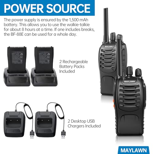 Walkie Talkies Pack of 2, Walkie Talkies Long Range for Adults with Rechargeable Batteries, Two Way Radios with LED Light Earpieces and Chargers, 16 Channels, Supports VOX Function