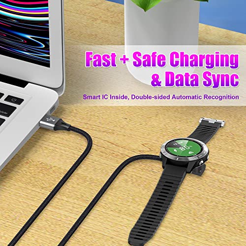 AGVEE 2 Pack 3.3ft Charger Cable for Garmin Watch, L-Shape Braided Charging Cord for Fenix, Forerunner, Vivoactive, Instinct, Venu, Tactix, Approach, D2, Quatix Series, Dark Gray